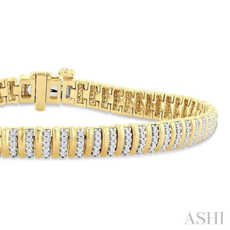 1.00 ctw Ribbed Round Cut Diamond Bracelet in 10K Yellow Gold