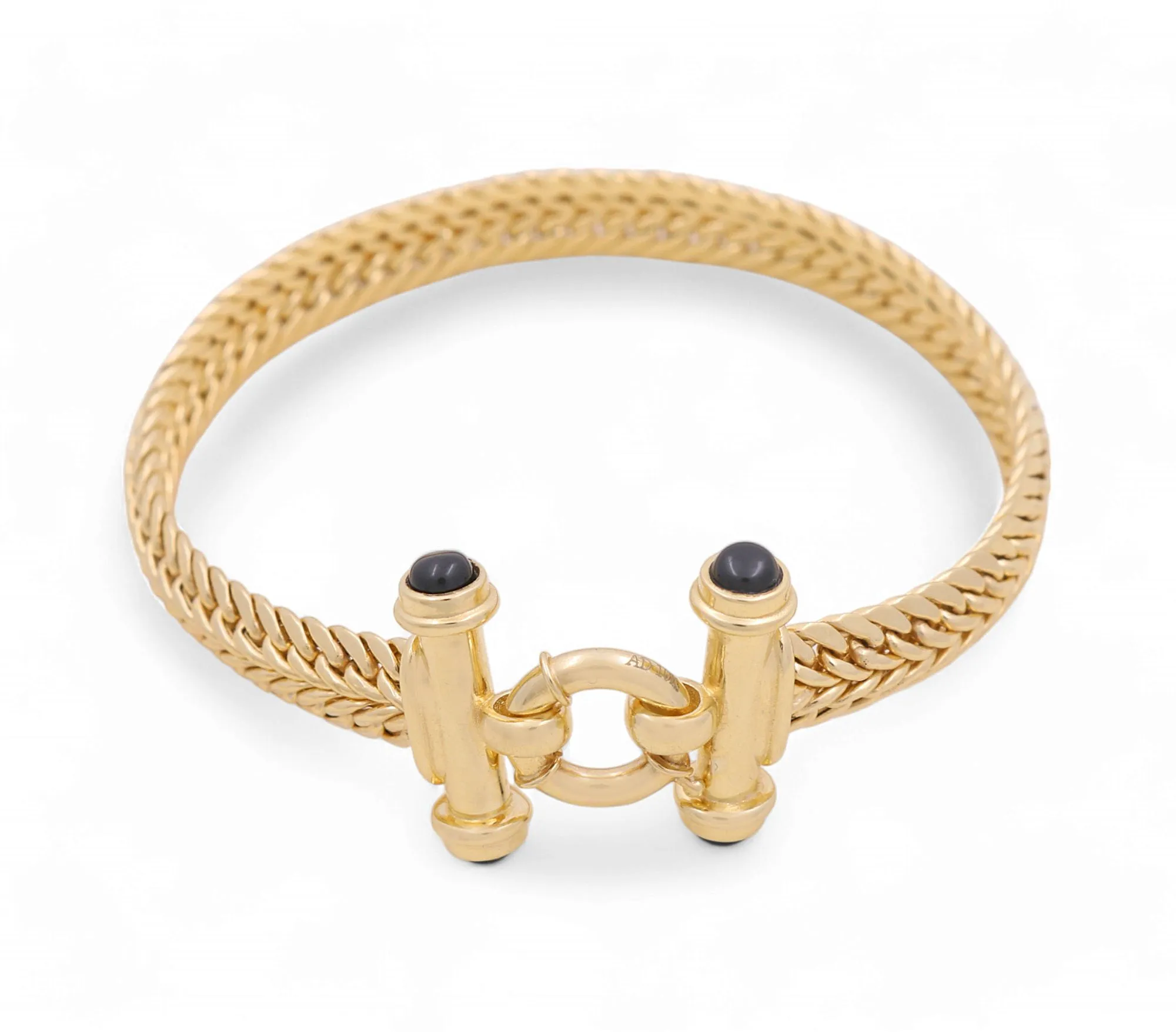 10K Yellow Gold Women's Fancy Link Bracelet with Onyx / Size: 7.5" / Weight: 12.6 GR / P10S-34