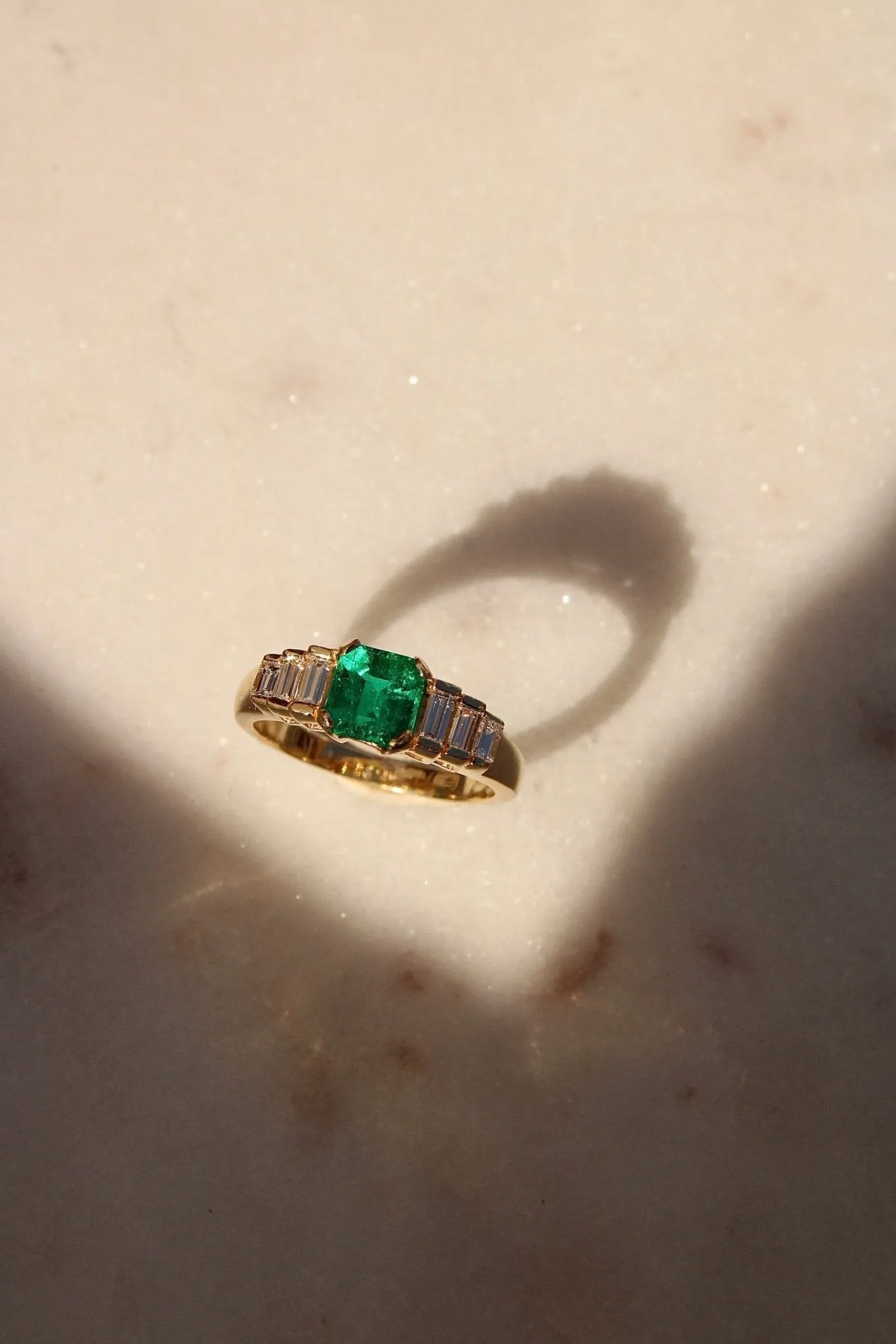 14K Columbian Emerald Art Deco Ring