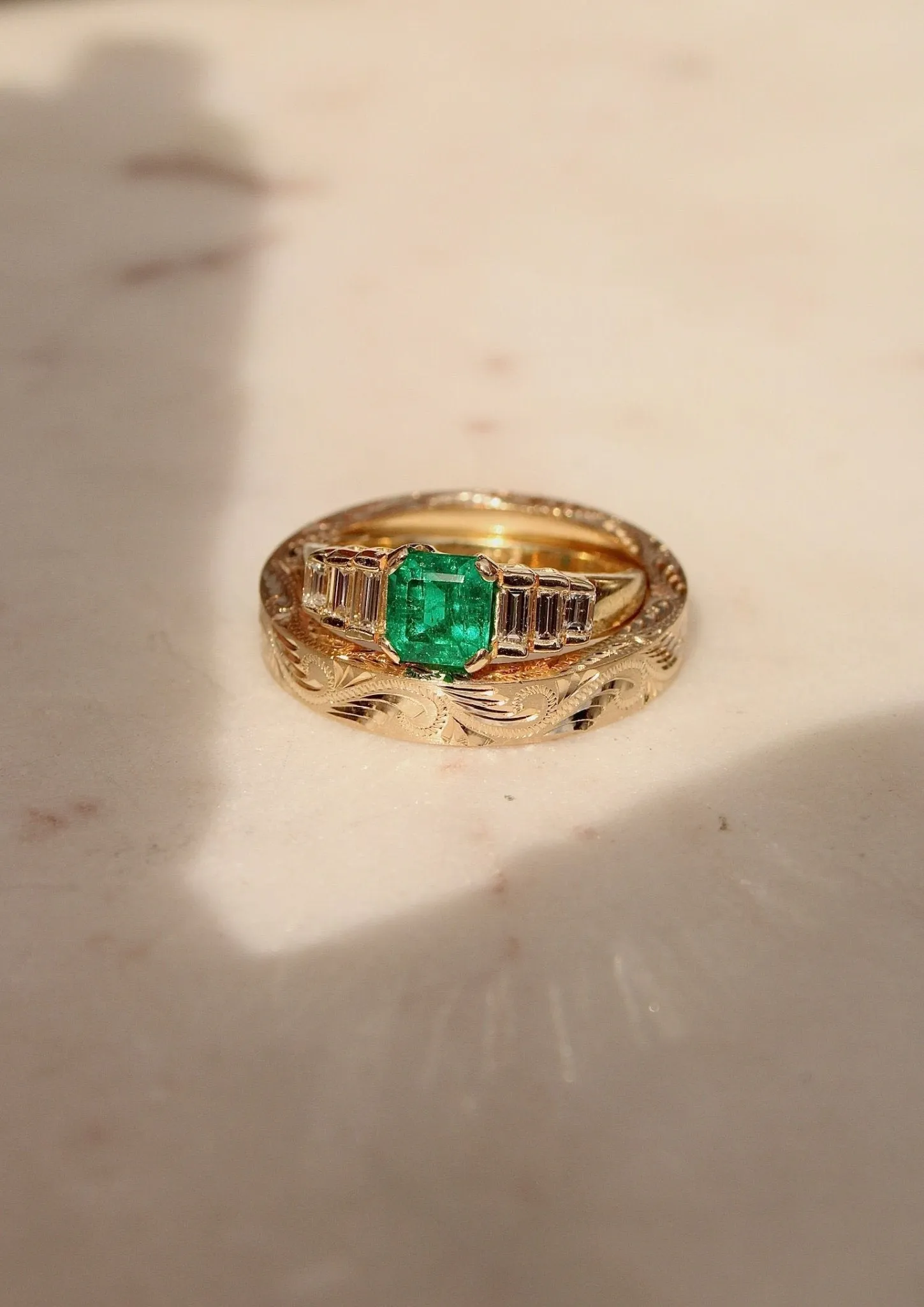 14K Columbian Emerald Art Deco Ring