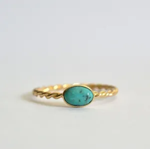 14k Oval Turquoise Rope Ring
