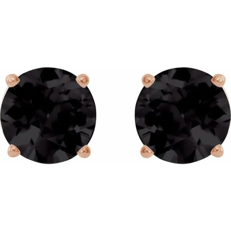 14K Rose 7 mm Natural Black Onyx Stud Earrings