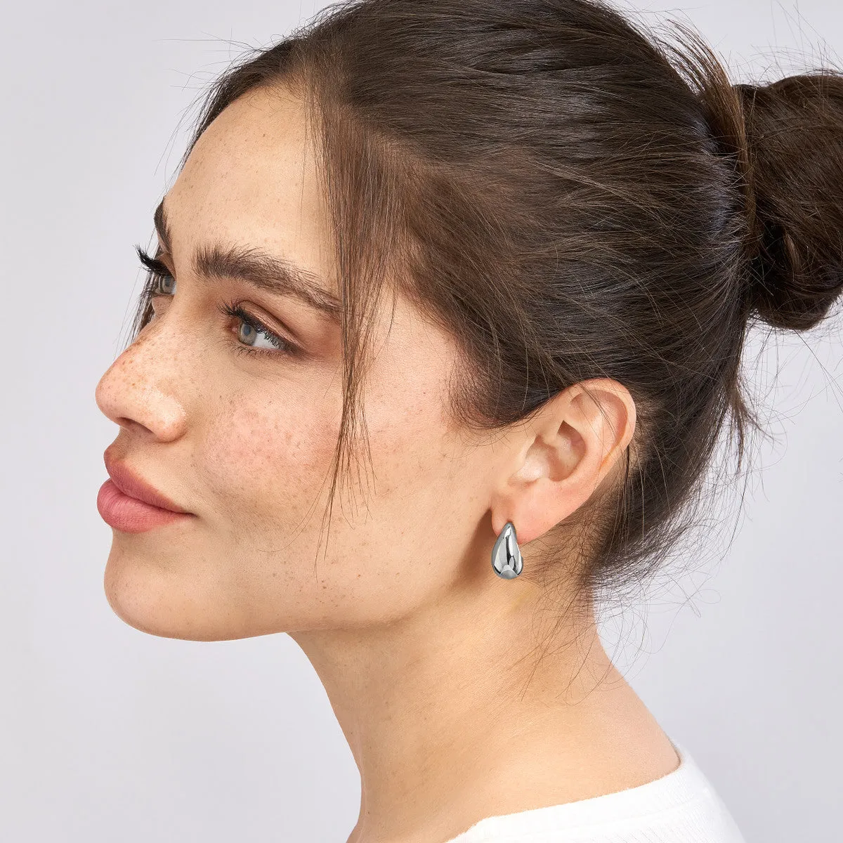 14K White Gold Teardrop Dome Dangle Earrings - 14K White Gold - by Dazyle