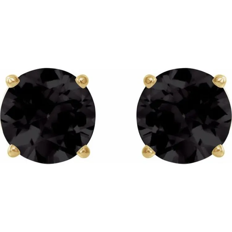 14K Yellow 7 mm Natural Black Onyx Stud Earrings