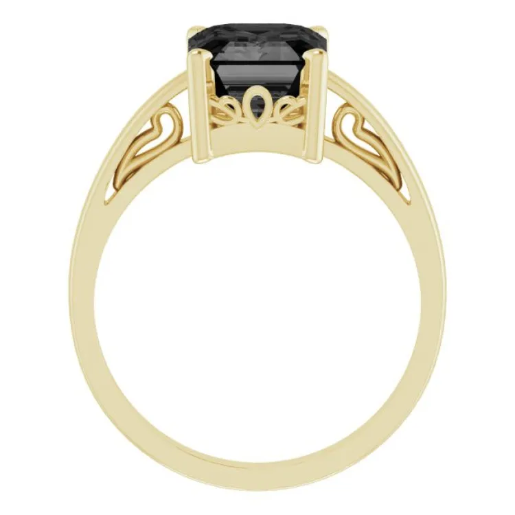 14K Yellow Natural Black Onyx Scroll Setting® Ring