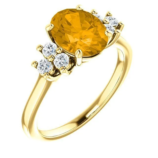 14KT GOLD 1.70 CT CITRINE & 1/4 CTW DIAMOND ACCENT RING