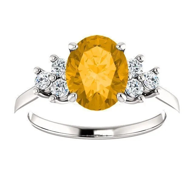 14KT GOLD 1.70 CT CITRINE & 1/4 CTW DIAMOND ACCENT RING