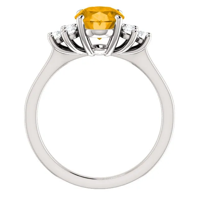 14KT GOLD 1.70 CT CITRINE & 1/4 CTW DIAMOND ACCENT RING