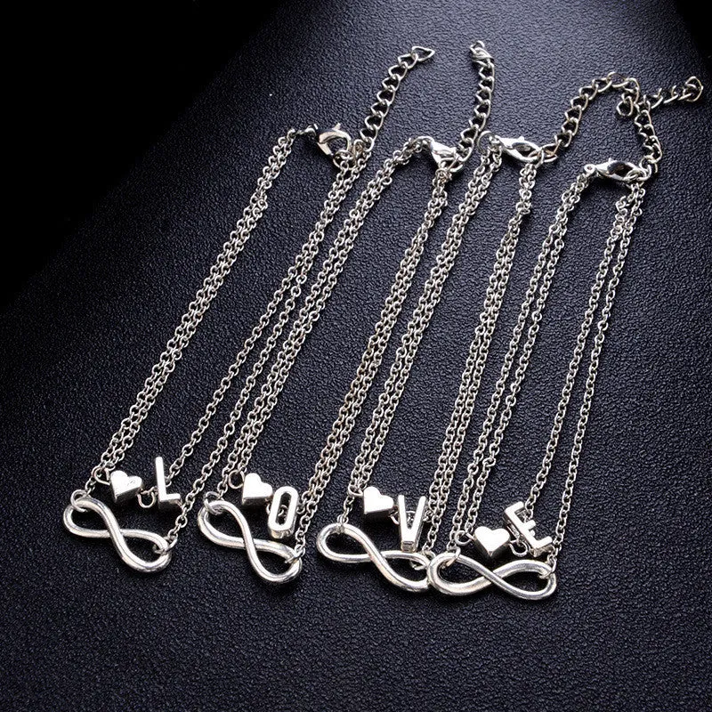 26 English Letters Alloy 8 Words Infinite Love Peach Heart Anklet