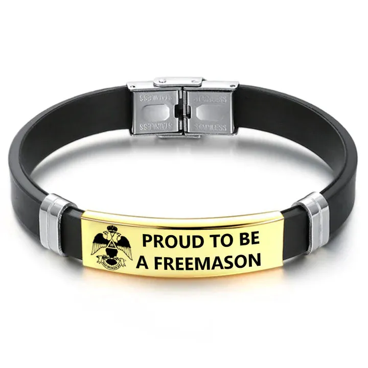 33rd Degree Scottish Rite Bracelet - Wings Down Steel & Leather