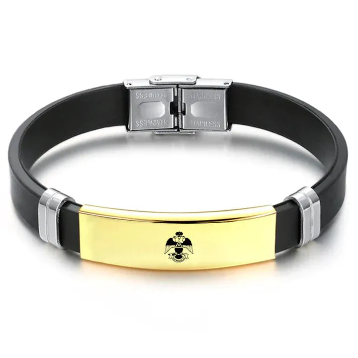 33rd Degree Scottish Rite Bracelet - Wings Down Steel & Leather