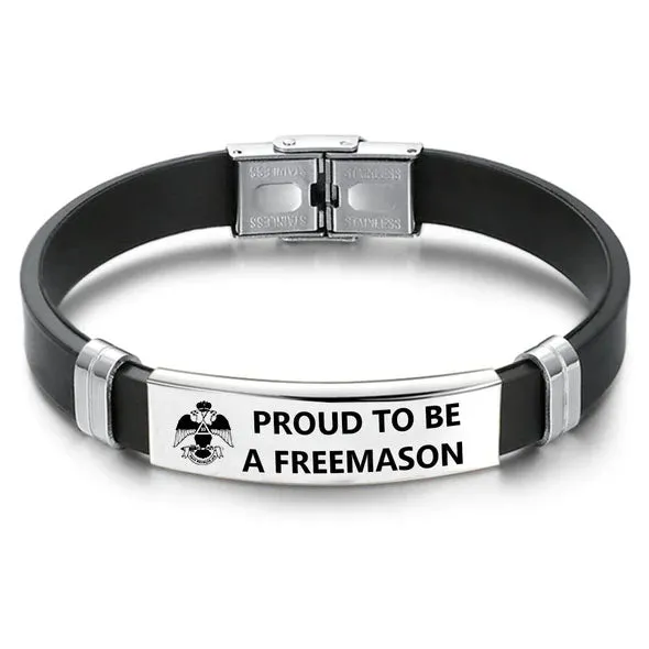 33rd Degree Scottish Rite Bracelet - Wings Down Steel & Leather