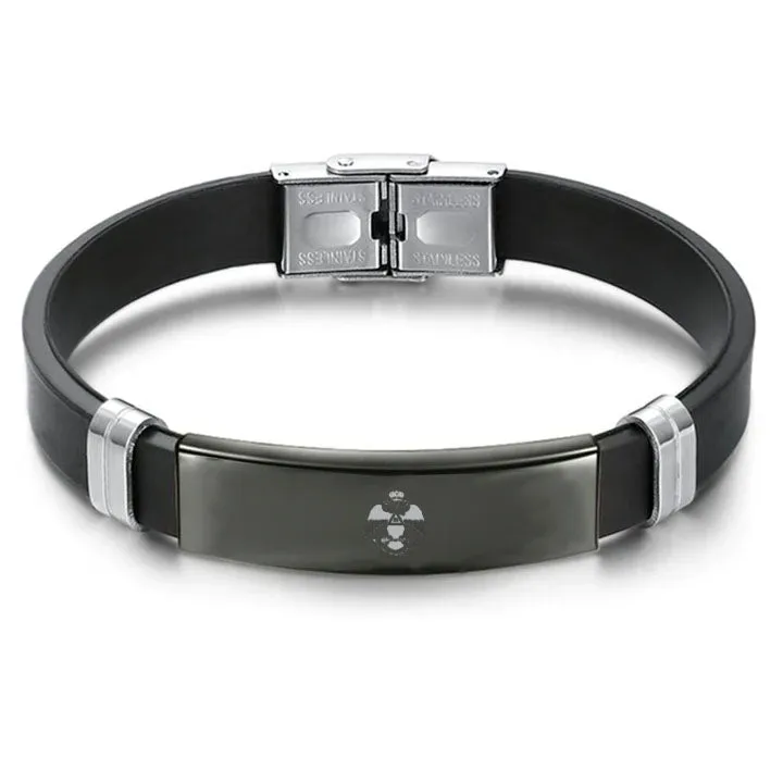 33rd Degree Scottish Rite Bracelet - Wings Down Steel & Leather