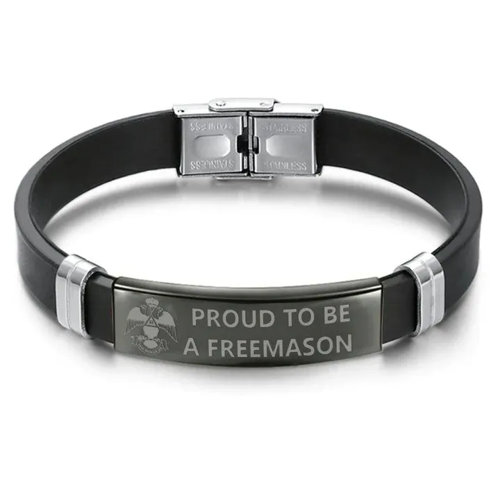 33rd Degree Scottish Rite Bracelet - Wings Down Steel & Leather