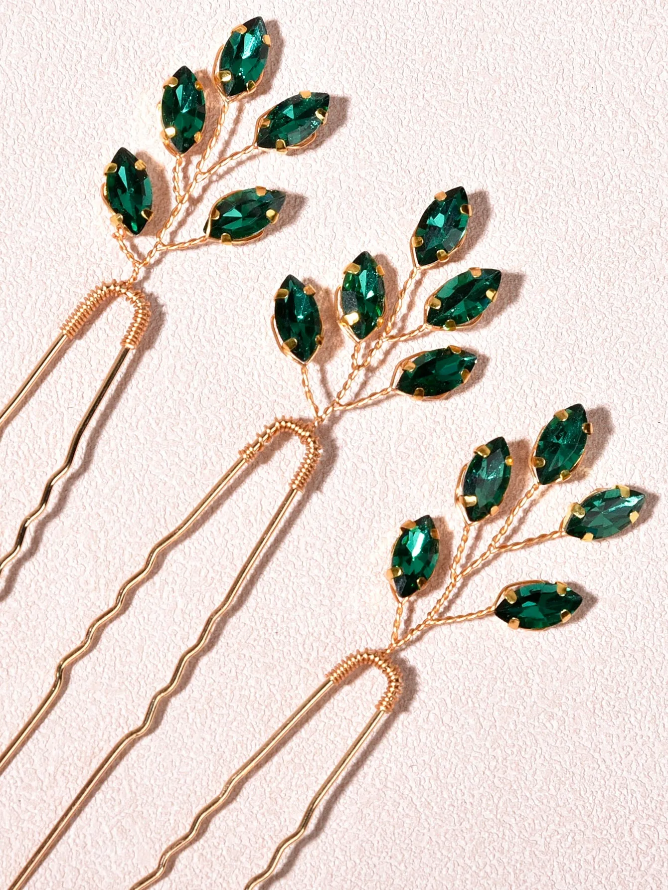 3pcs Rhinestone Decor Green Hair Pin for Women Barrette Styling Hair Accessories