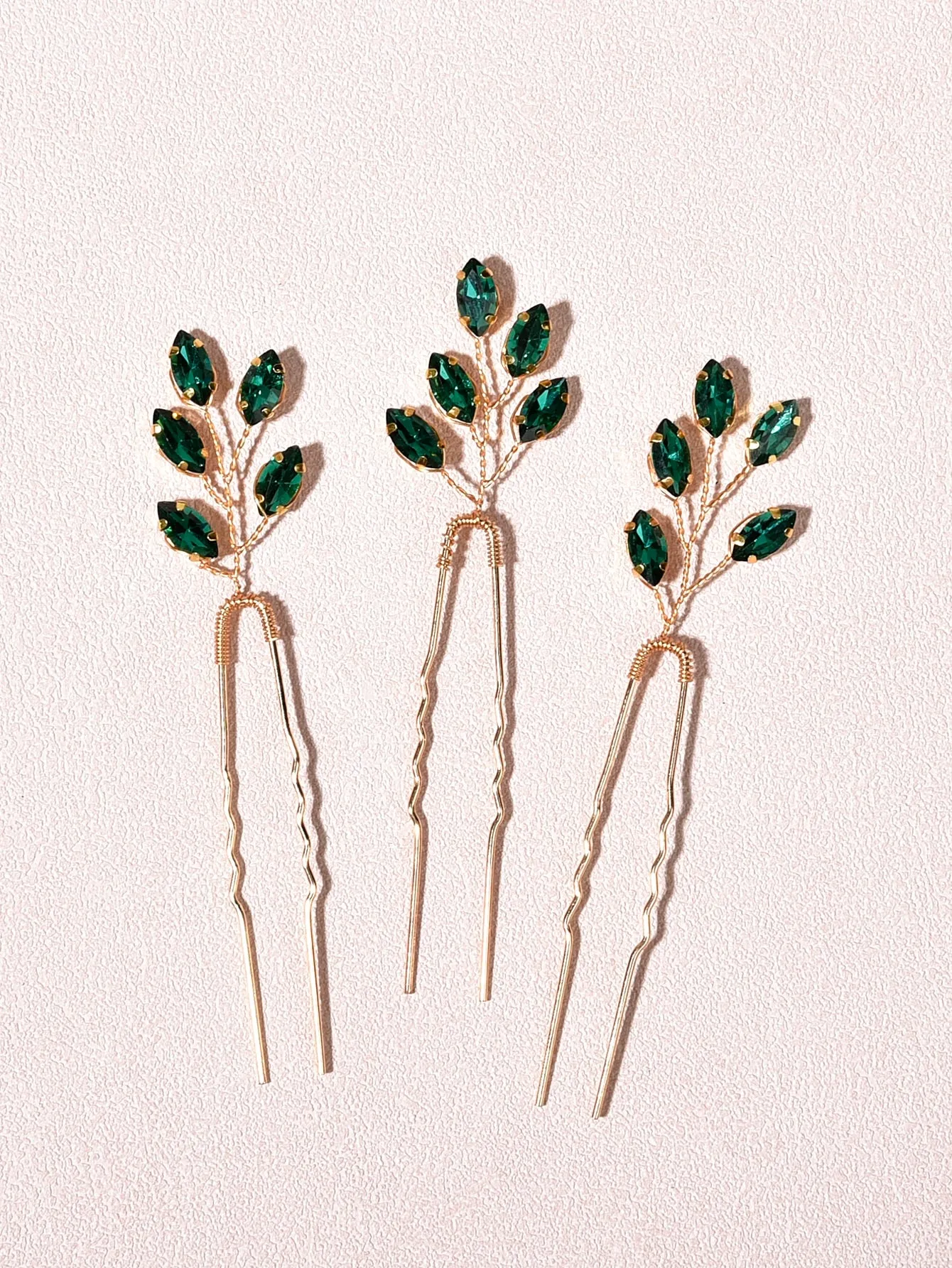 3pcs Rhinestone Decor Green Hair Pin for Women Barrette Styling Hair Accessories