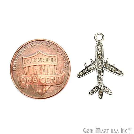 Airplane Shape 19x14mm Diamond Pave Charms Single Bail Sterling Silver Bracelet Pendant