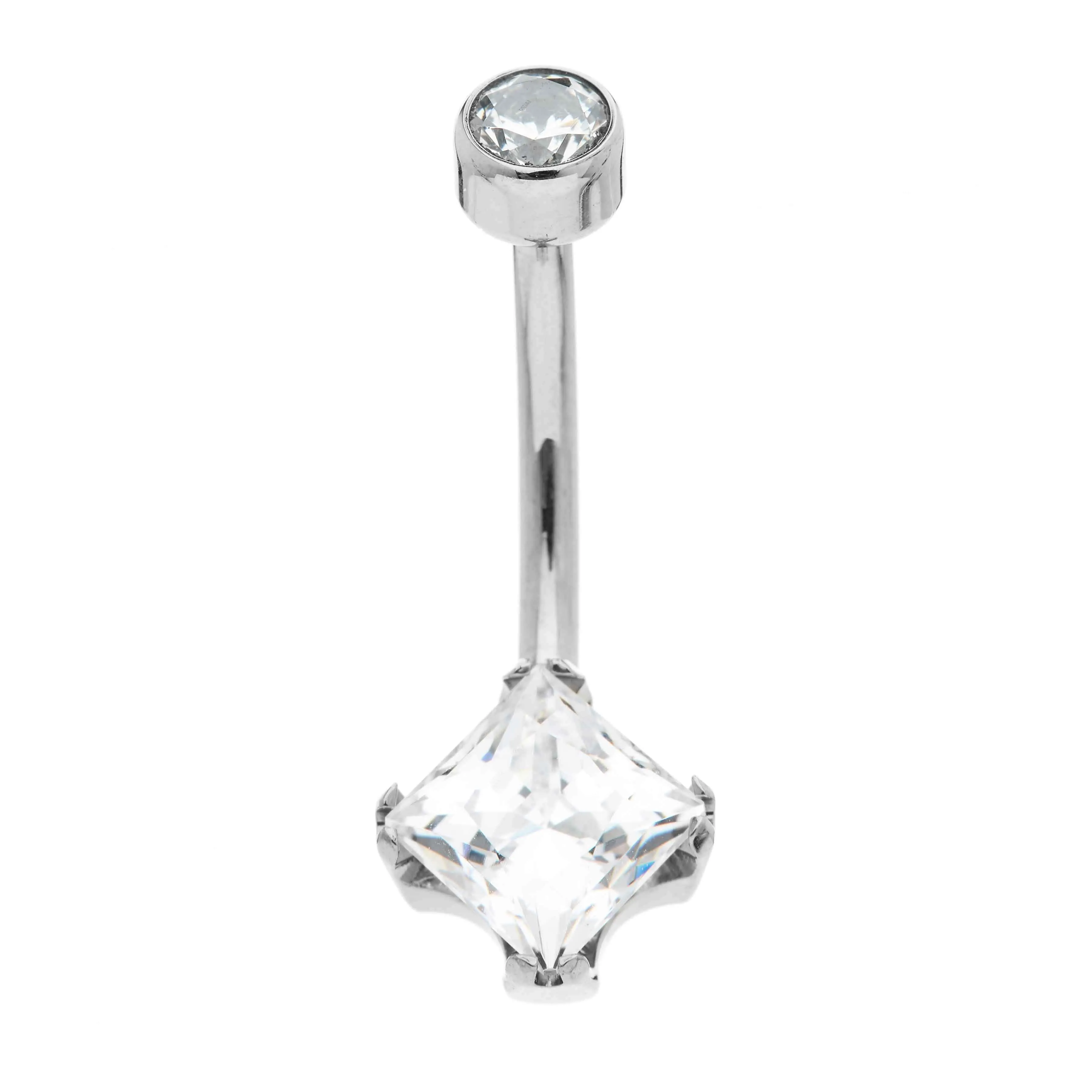 Anatometal Princess-cut Navel Bar in Titanium with Clear Swarovski Gems