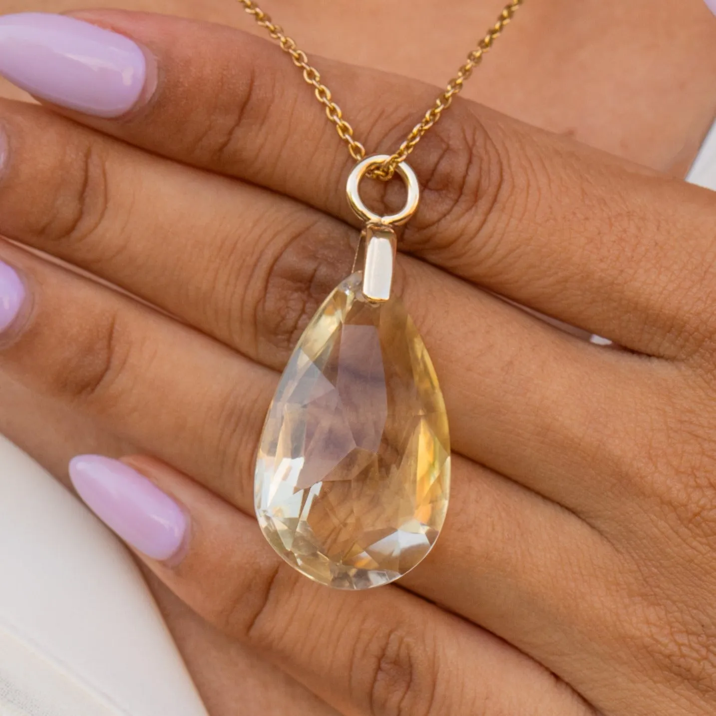 Antique 9ct Gold Citrine Pear Drop Pendant, 40.00ct.