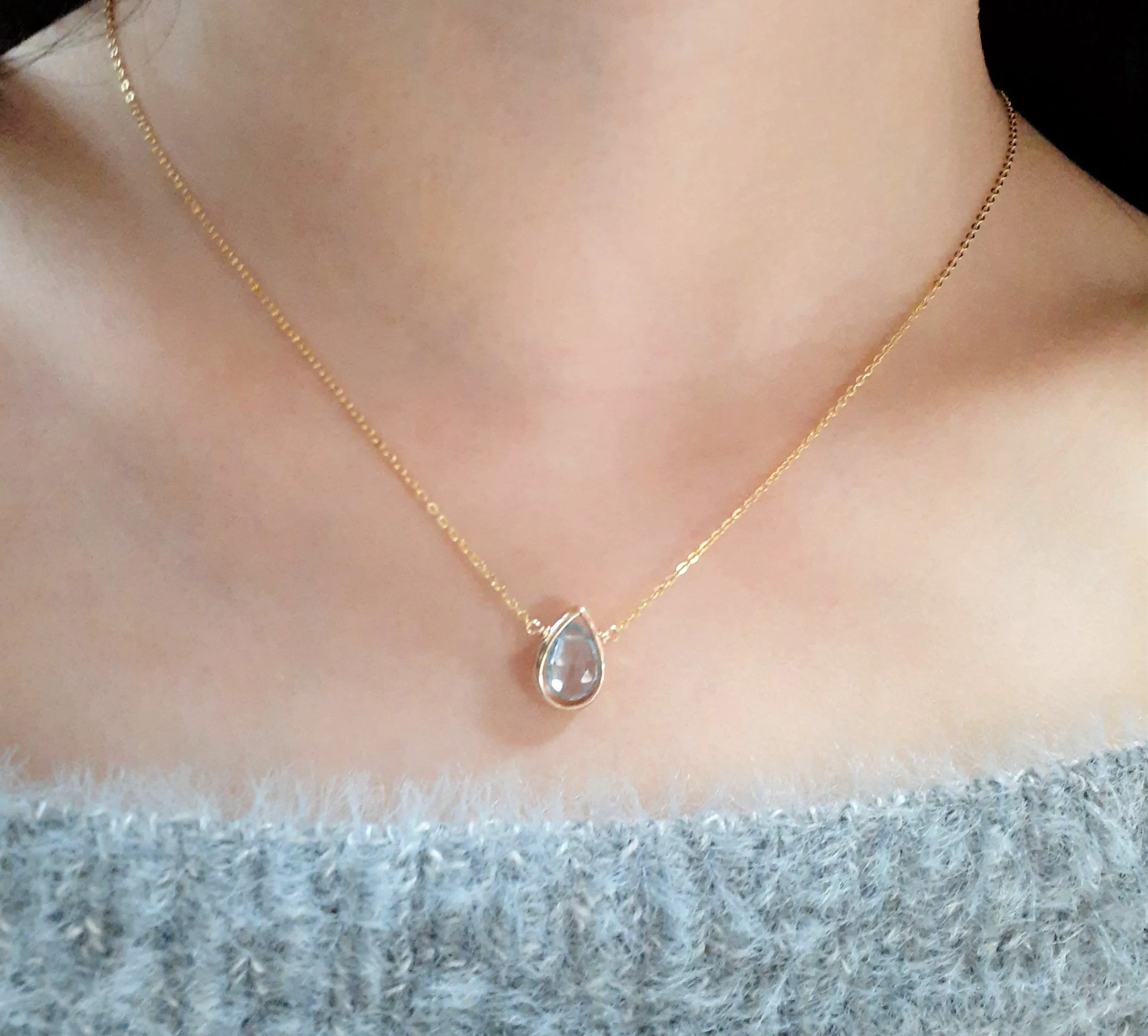 Aquamarine Pear Briolette Pendant Necklace