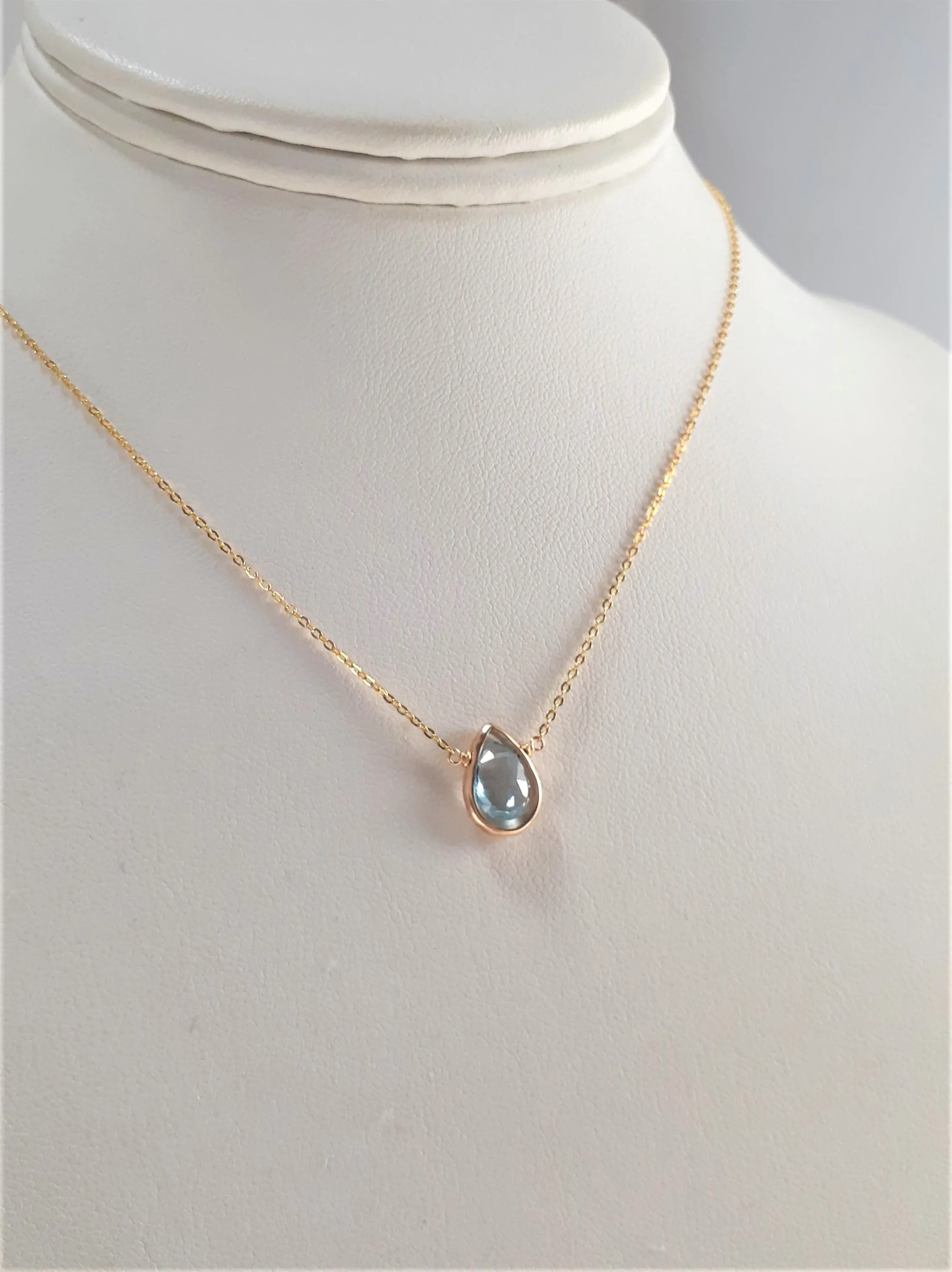 Aquamarine Pear Briolette Pendant Necklace