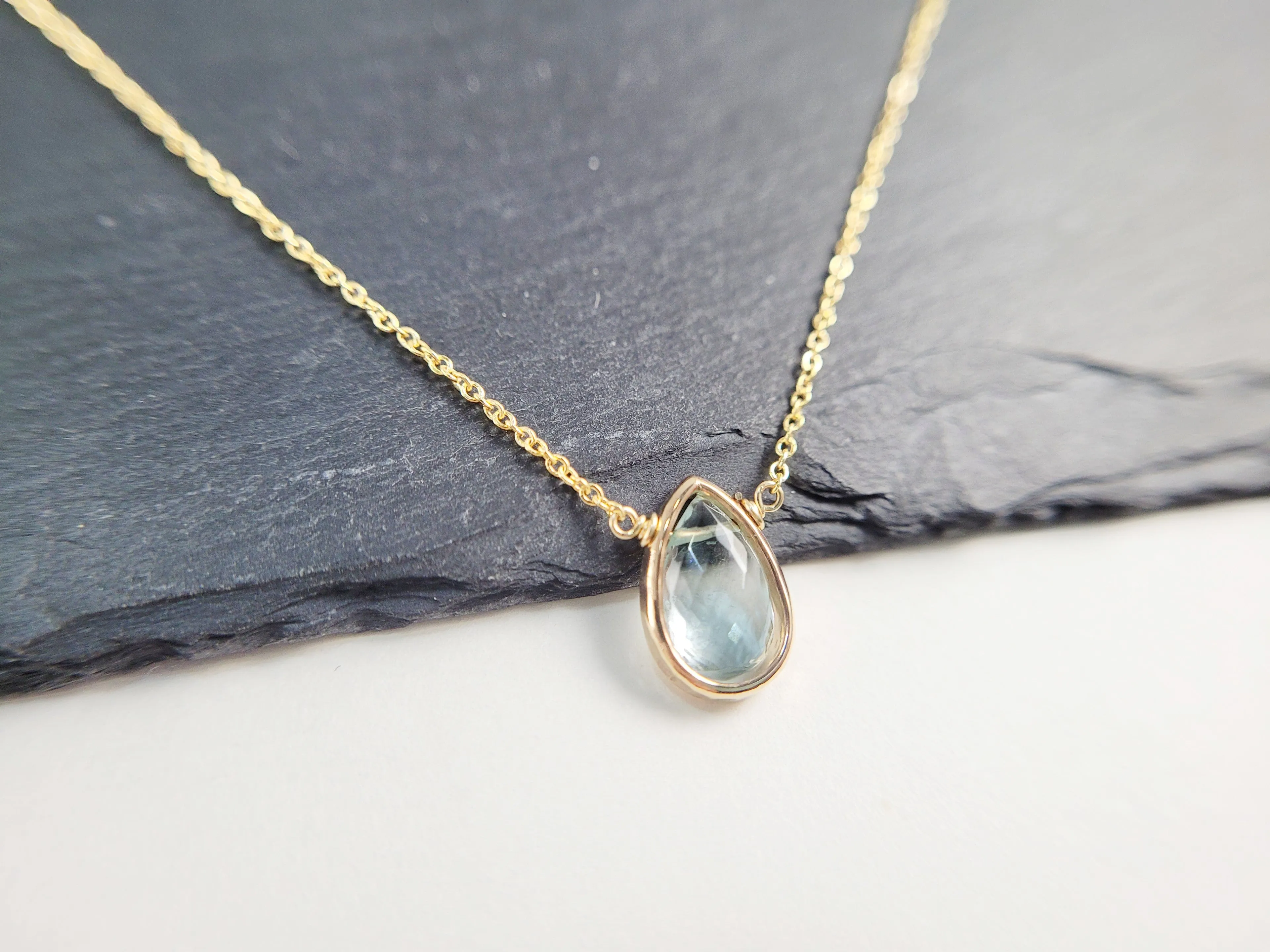 Aquamarine Pear Briolette Pendant Necklace
