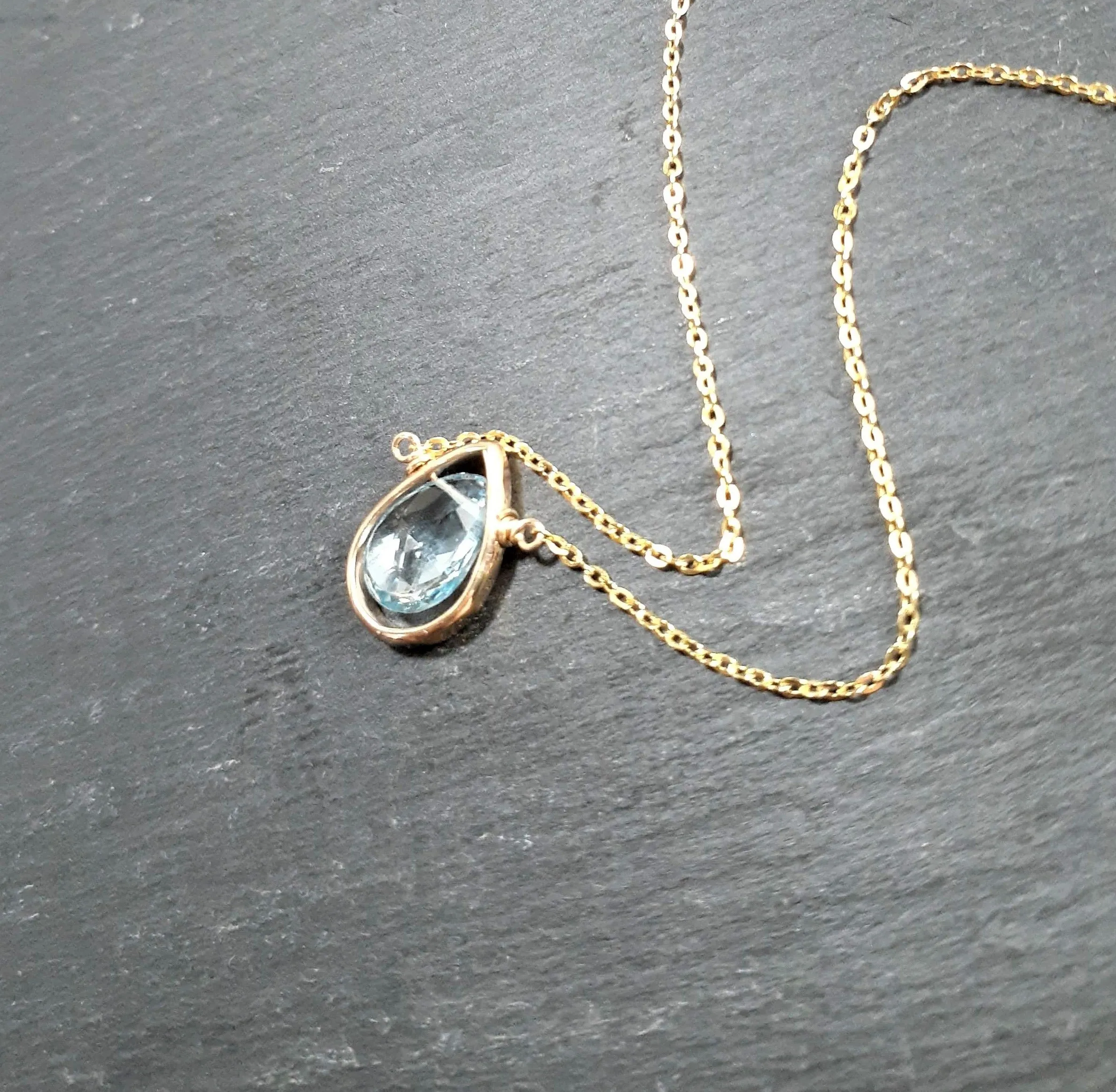 Aquamarine Pear Briolette Pendant Necklace