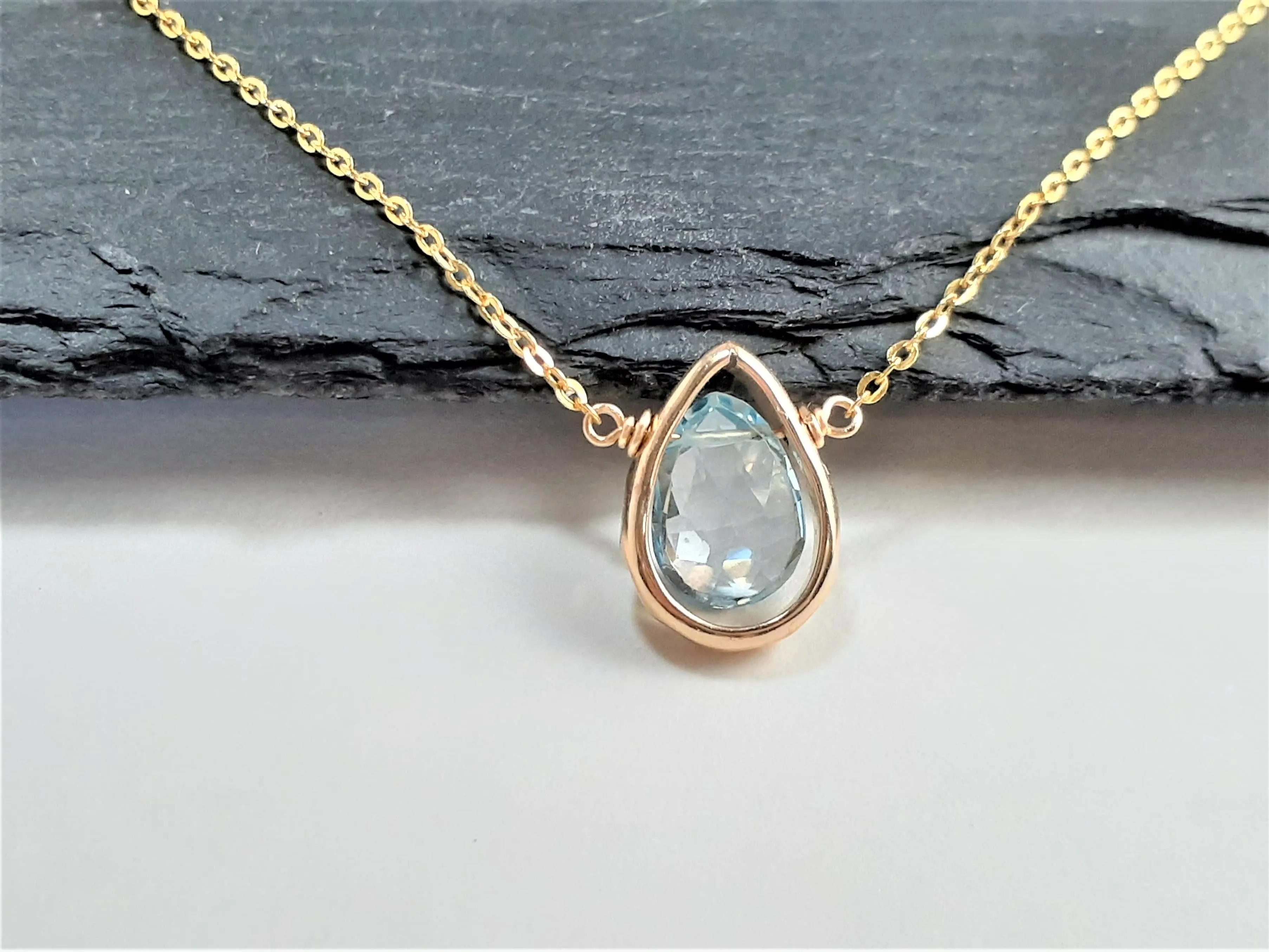 Aquamarine Pear Briolette Pendant Necklace