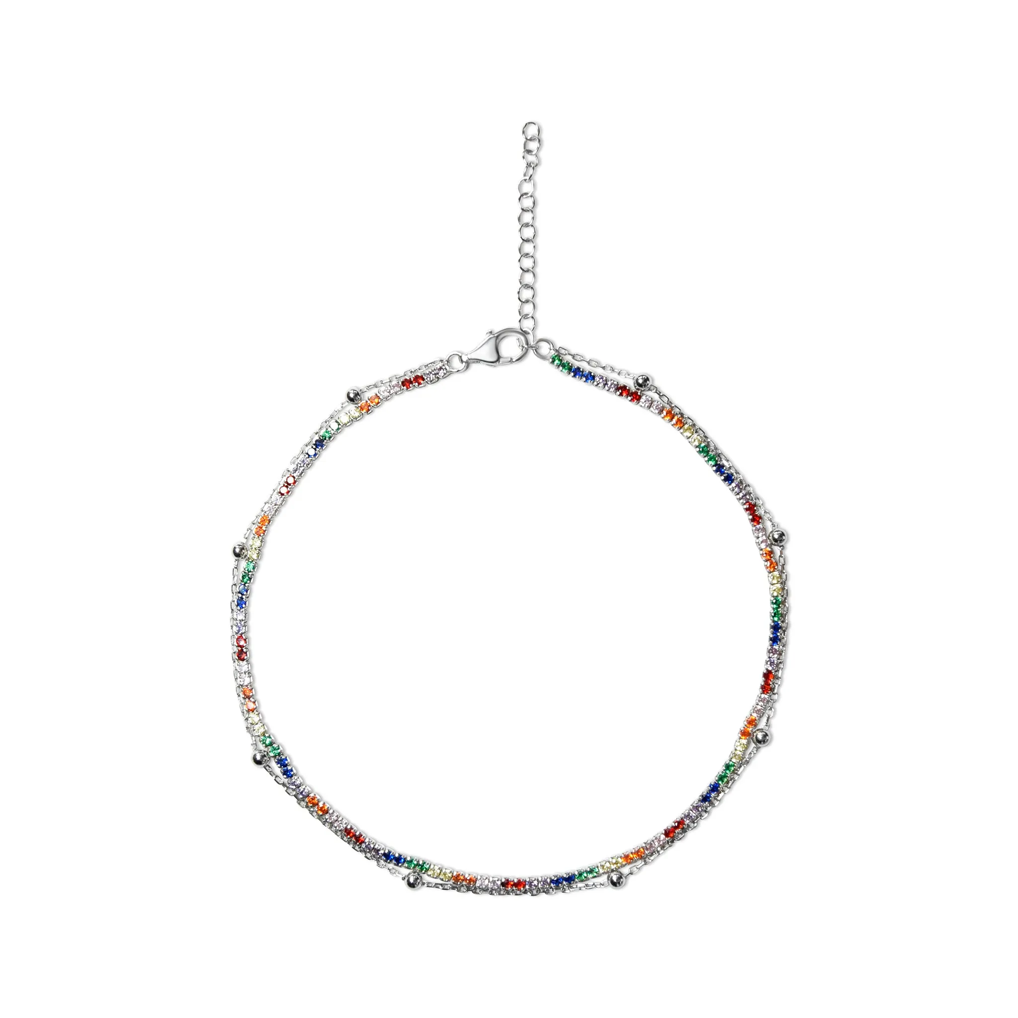 Beaded Chain w RainbowTennis Anklet