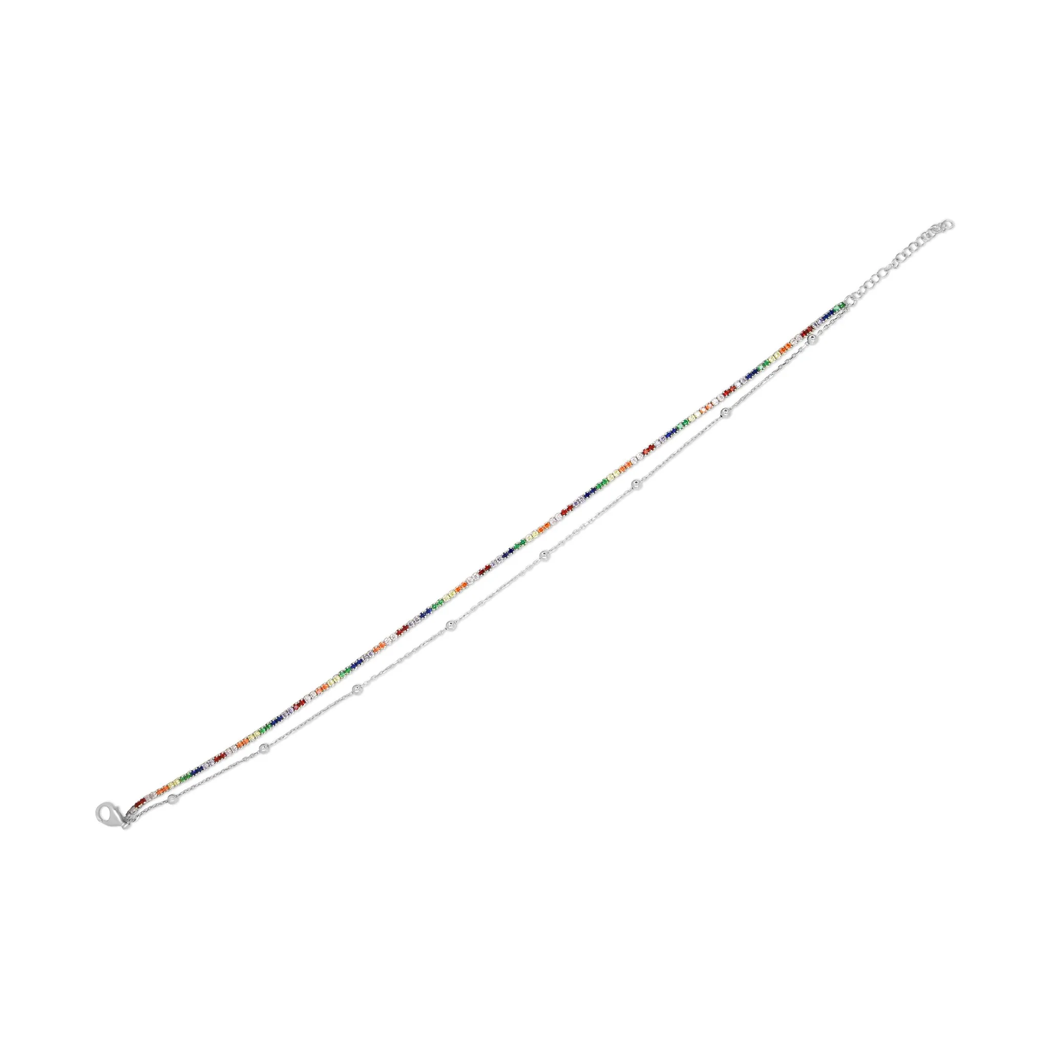 Beaded Chain w RainbowTennis Anklet