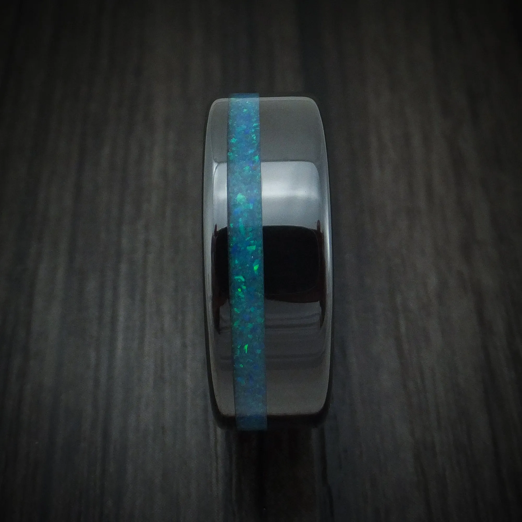 Black Ceramic and Opal Men's Ring Custom Made
