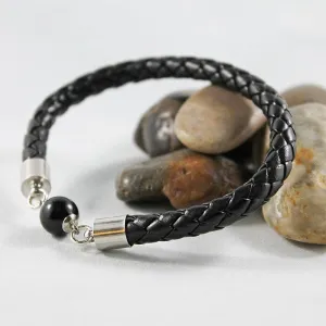 Black Leather Bangle Bracelet