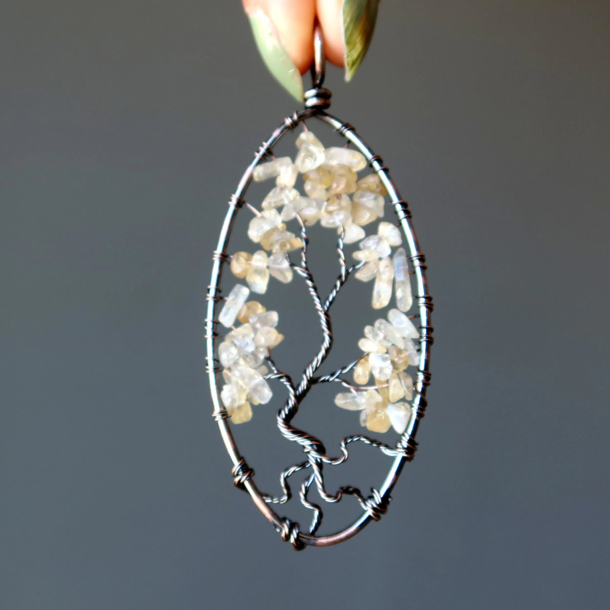 Citrine Pendant Tree of Life Yellow Gems