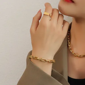 Color: Golden, style: Bracelet-15plus 5cm, Size:  - Horseshoe Buckle U-shaped Bracelet Earrings