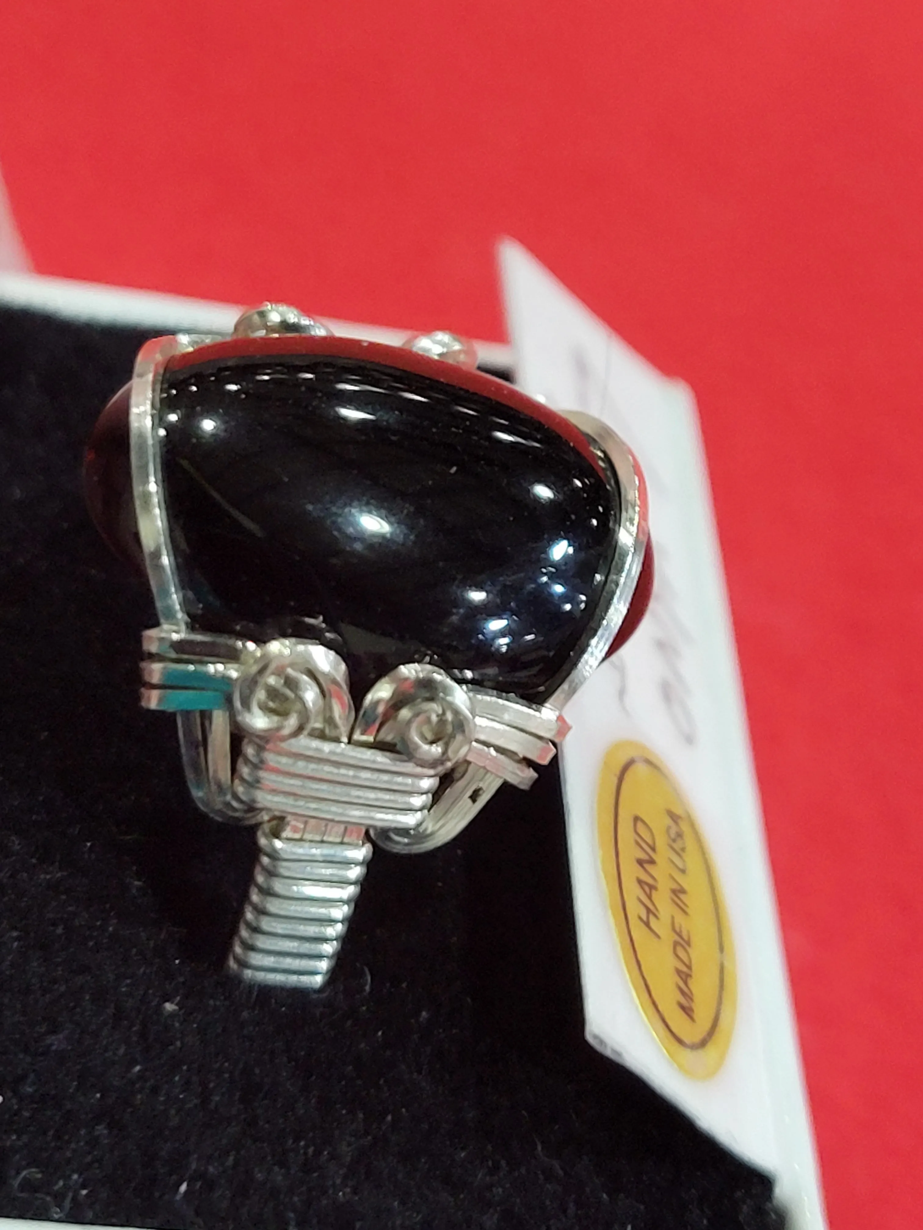 Custom Wire Wrapped Black Onyx Sterling Silver Ring Size 7