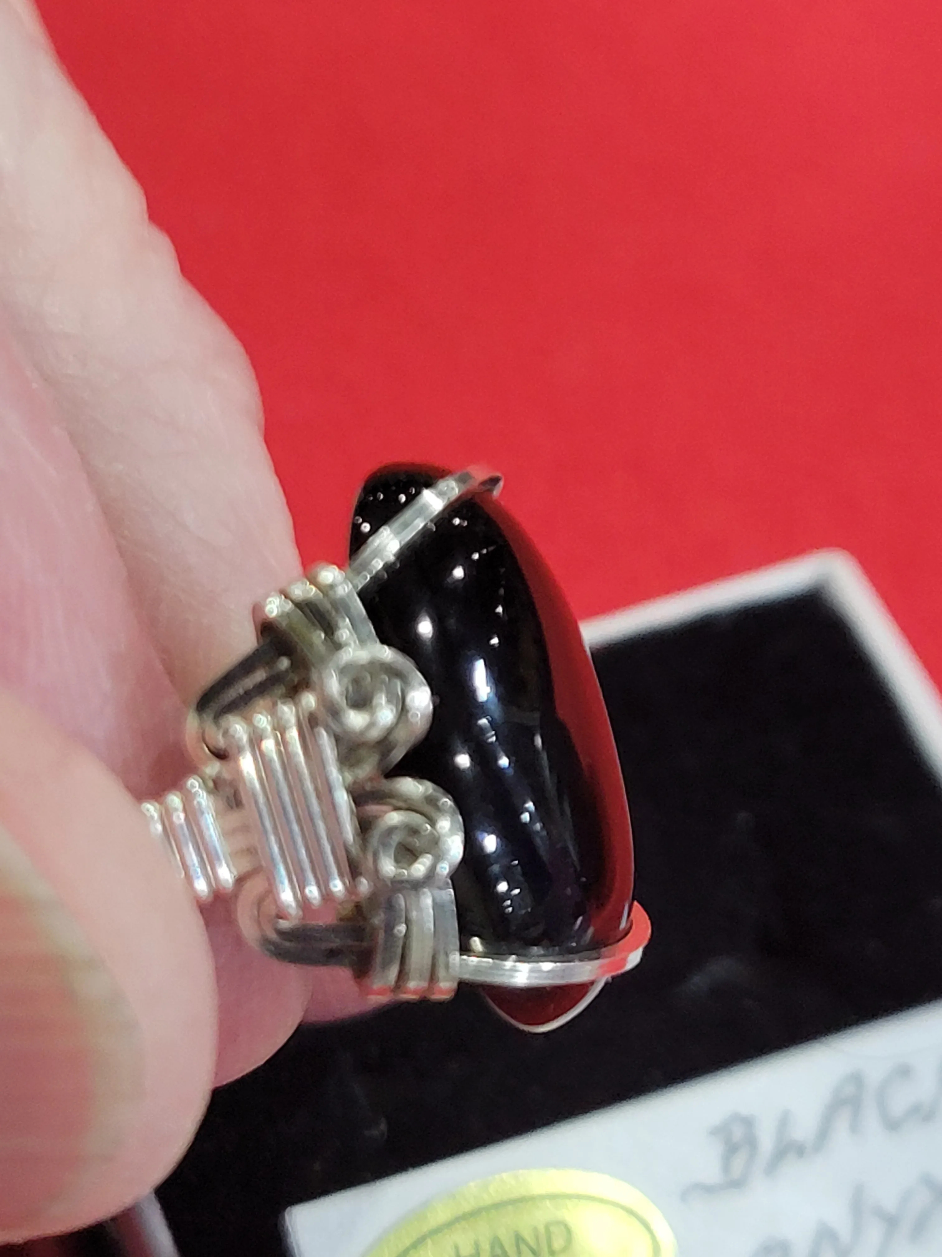 Custom Wire Wrapped Black Onyx Sterling Silver Ring Size 7
