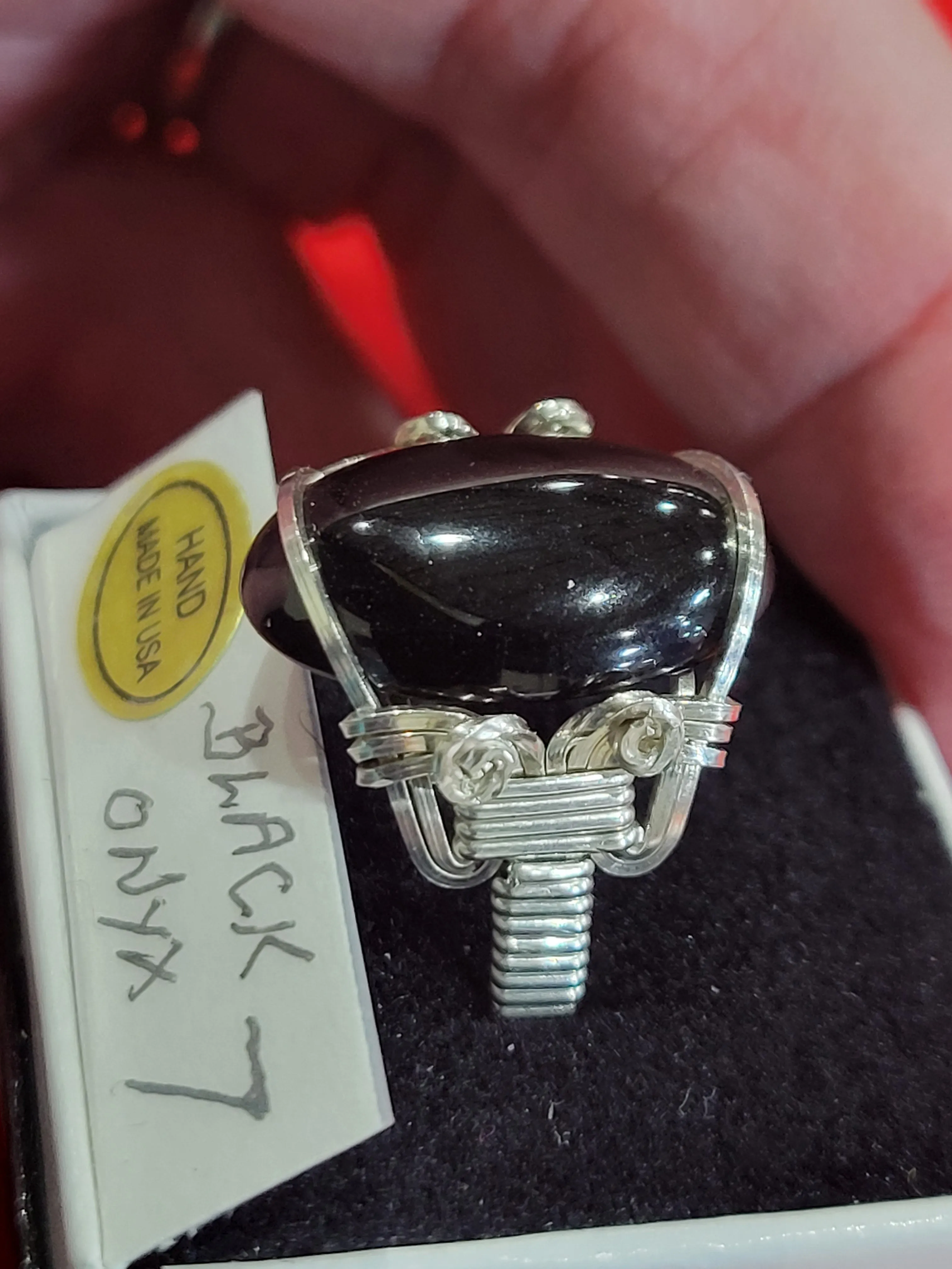 Custom Wire Wrapped Black Onyx Sterling Silver Ring Size 7