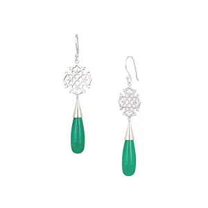 Dew Drops Filigree & Green Onyx Drop Statement Earrings Silver