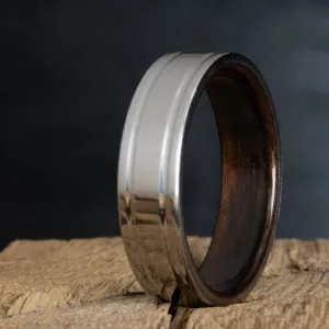Double groove polished titanium Ebony wood ring