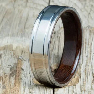 Double groove polished titanium Rosewood wood ring