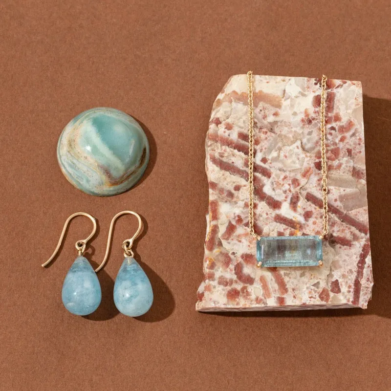 Freya Earring, Aquamarine, 9kt Yellow Gold