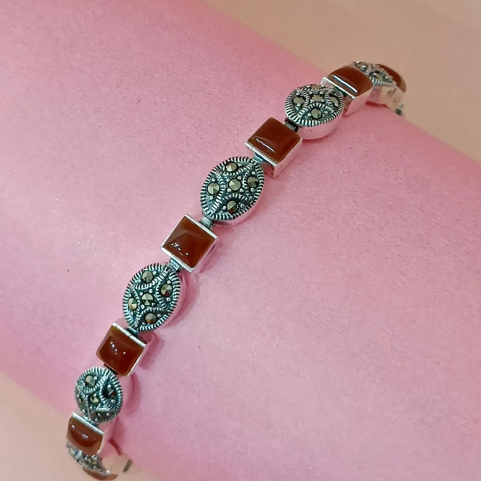 Marcasite Onyx Silver Bracelet