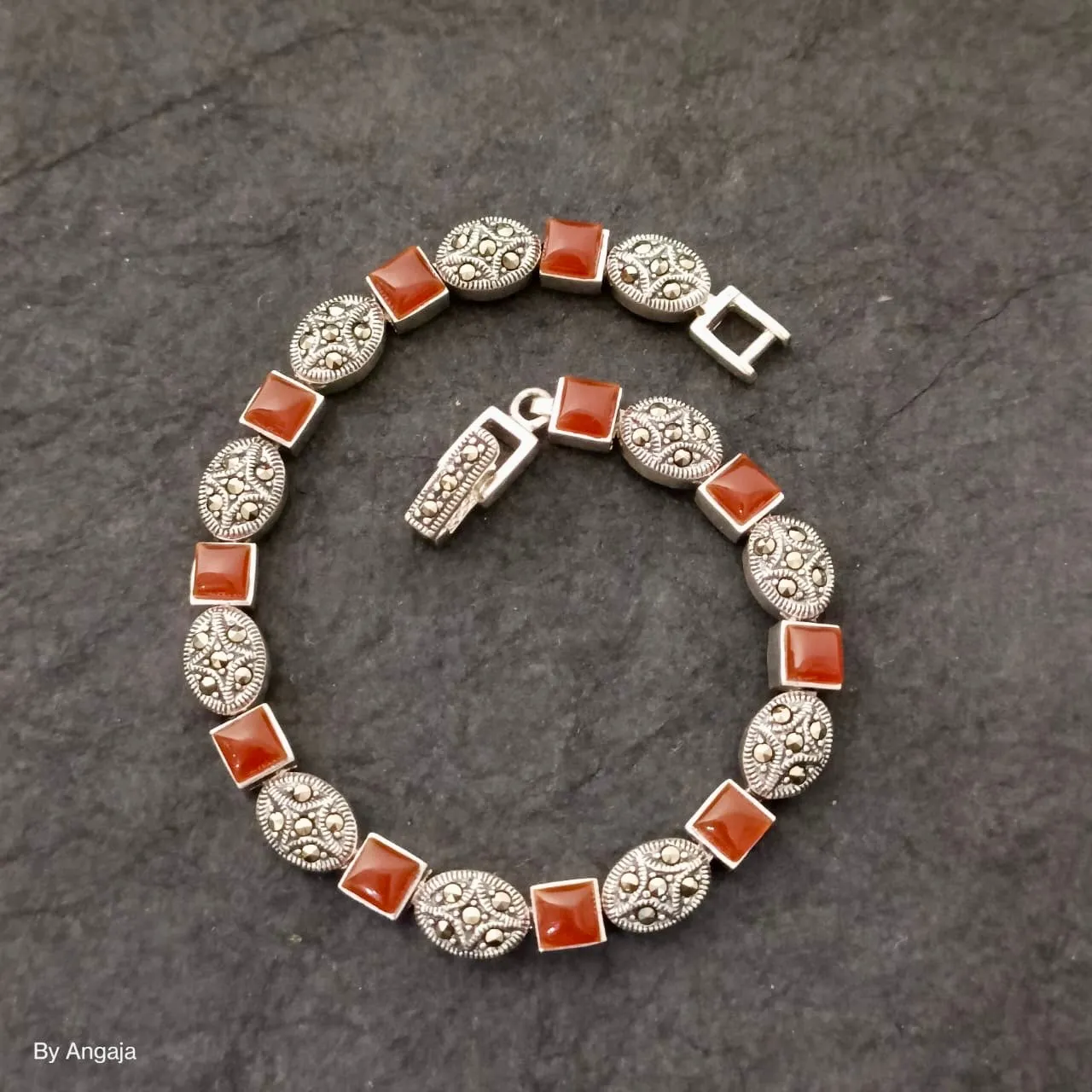 Marcasite Onyx Silver Bracelet