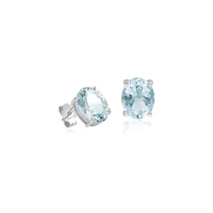 Oval Aquamarine Ohrstecker - 3,40 ct - Weißgold