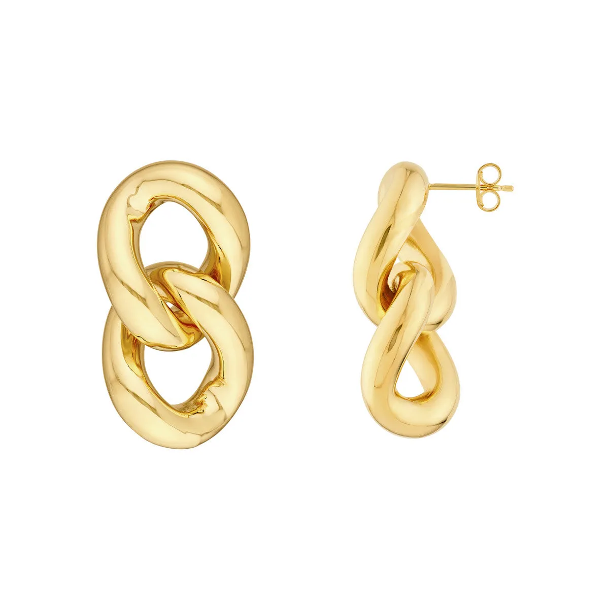 Polished Curb Link Dangle Earrings - 14K Yellow Gold - by Dazyle