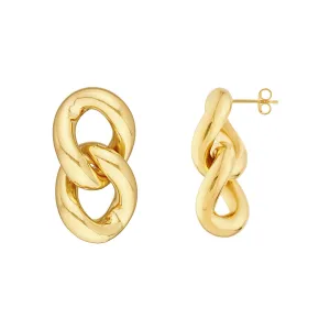 Polished Curb Link Dangle Earrings - 14K Yellow Gold - by Dazyle