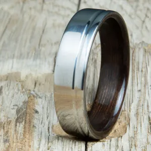 Polished titanium wedding band with Ebony interior