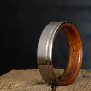 single groove satin titanium ring with Acacia