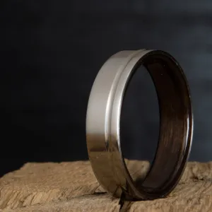 Single groove satin titanium ring with Ebony wood
