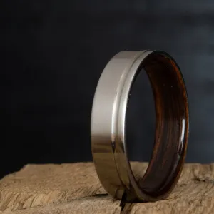 Single groove satin titanium ring with Rosewood